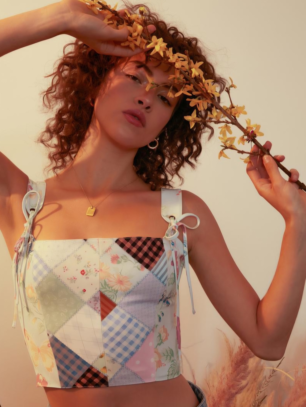 Dolls Kill Pastel Patchwork Tie-Shoulder Crop Top - Multicolor